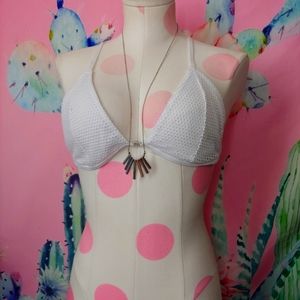 NEW • Free People • white roll with it bralette knit triangle front close LARGE